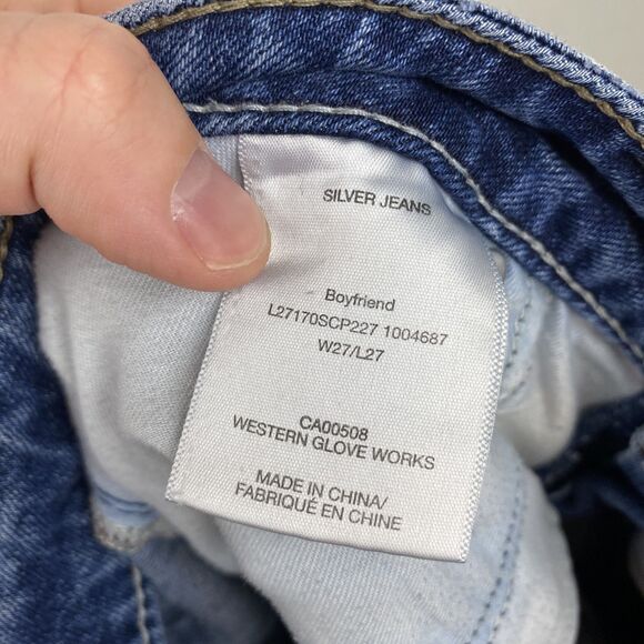 Silver Jeans Co Boyfriend Jeans Womens 27 Blue Distressed Ripped Stretch Denim - Picture 8 of 13